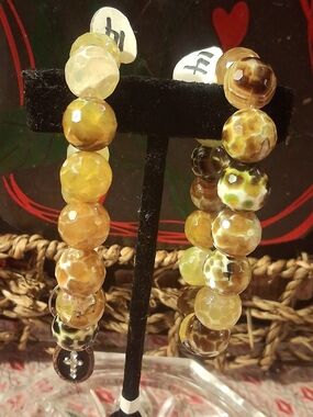 Faceted Green & Brown & Yellow Dragon Vein Agate Stretch Bracelet Spain Travel F